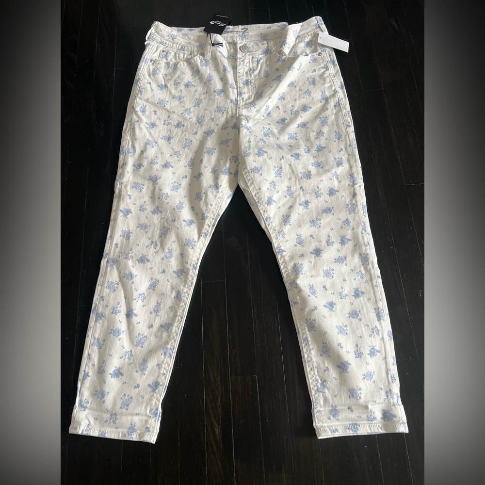Seven7 White Skinny Jeans with Light Blue Floral Print - Picture 2 of 10